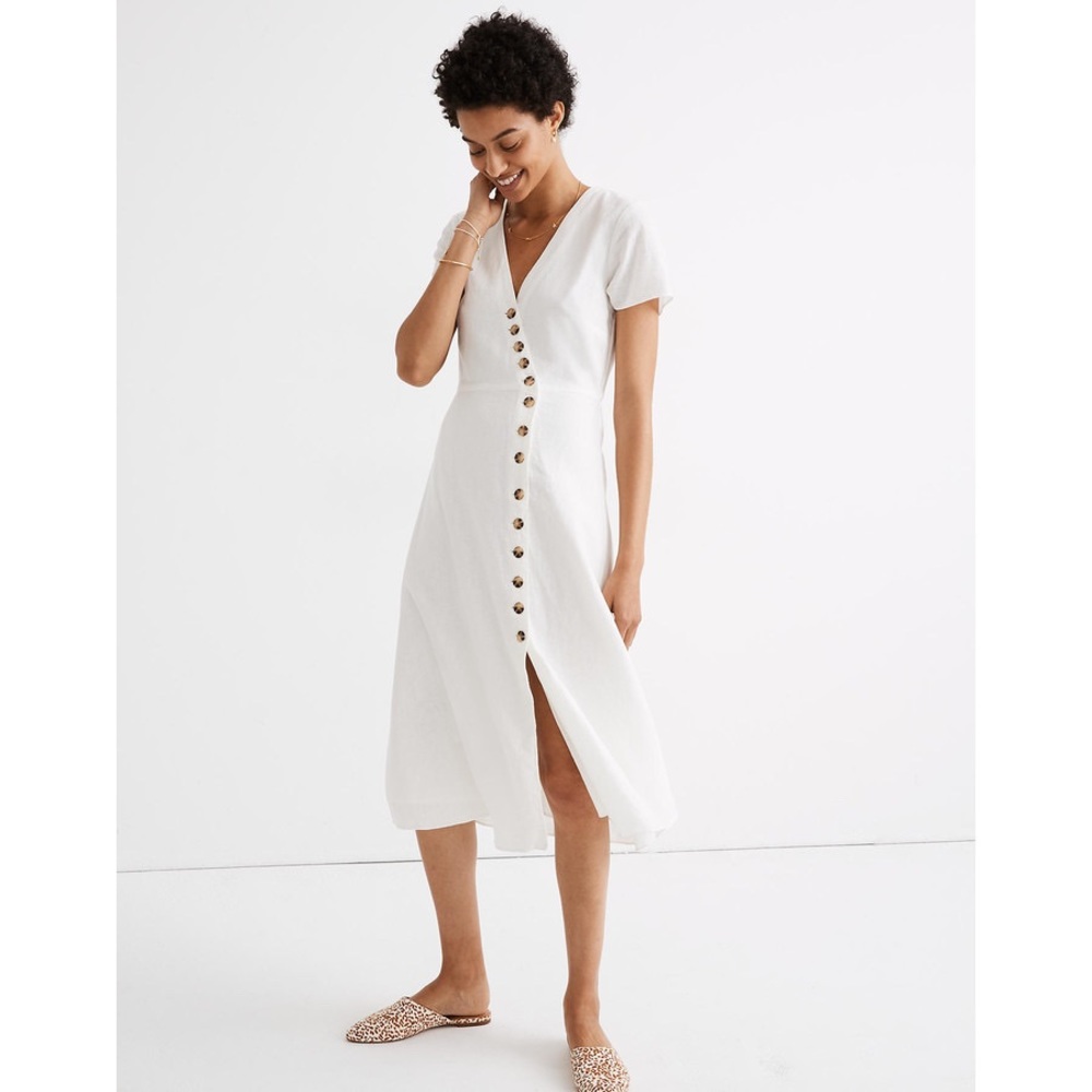 Madewell Linen-Blend Button-Wrap Dress